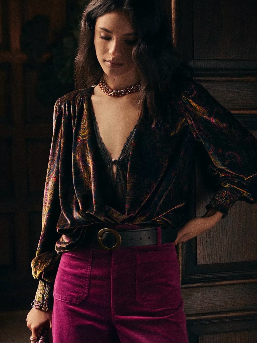 Anthropologie Velvet Wrap Blouse